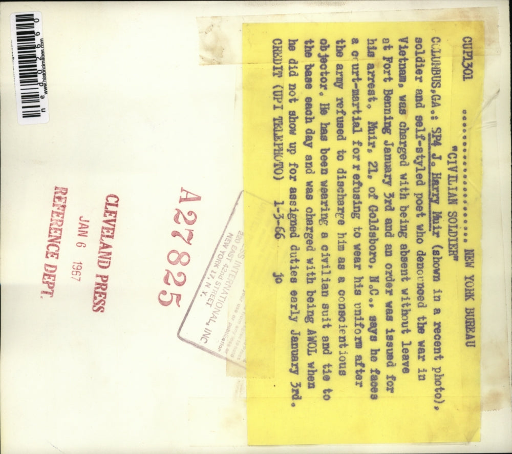 1966 Press Photo Columbus Ga SP4 Harry Muir AWOL from the Army