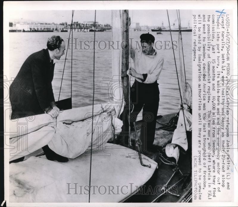 Load image into Gallery viewer, 1950 Press Photo San Pedro Calif Latvian refugees J Paltin,E Karulis on their sl
