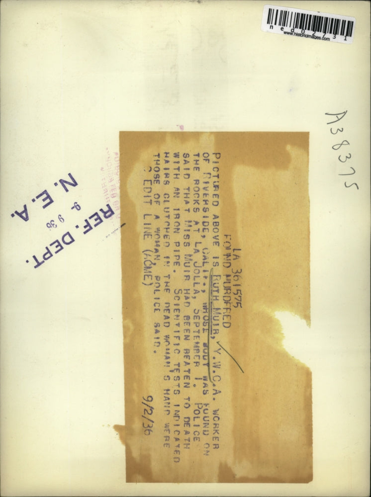 1936 Press Photo Ruth Muir's body was found on the rocks at La Jolla