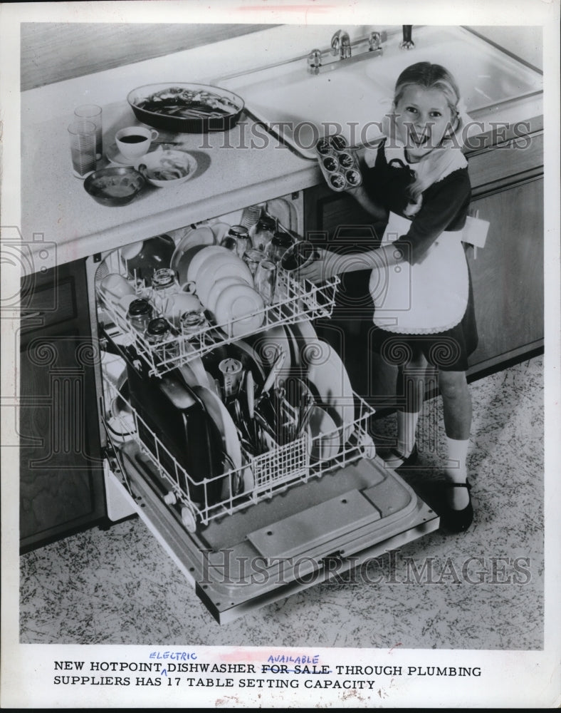1966 Press Photo New Hotpoint Electric Dishwasher through plumbing suppliers.