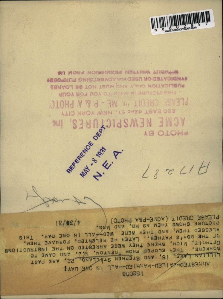 1931 Press Photo Arrested-Jailed-Married-All in one day