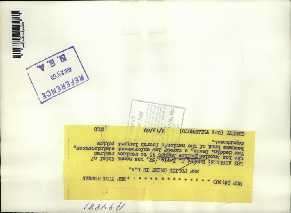 1969 Press Photo LA Calif Ed M Davis Chief of Police