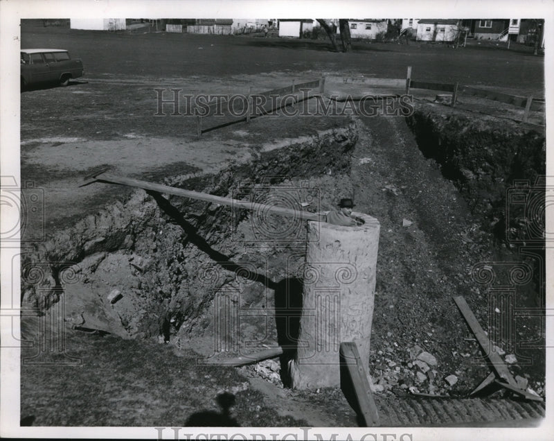 Load image into Gallery viewer, 1958 Press Photo Crater in road at Forest Hills park that must be repaired
