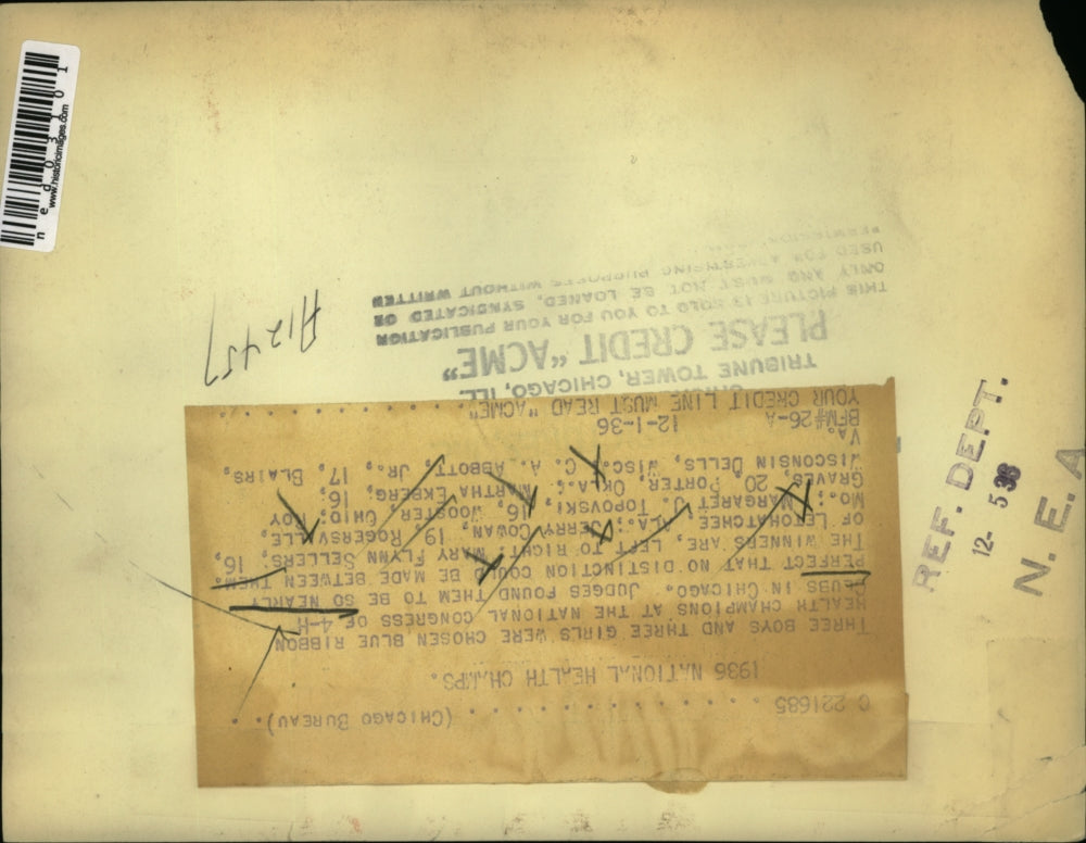 1936 Press Photo 4-H Clubs of Chicago, Mary F Sellers, Jerry Rowan, MJ Topovski