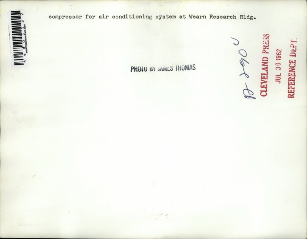 1962 Press Photo The air conditioning compressor at Wearn Research Building