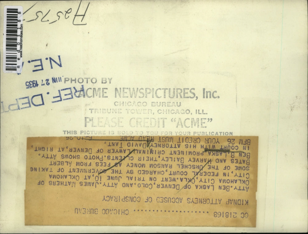 1935 Press Photo Criminal lawyer Atty Ben Laska & Atty David Tant on trial