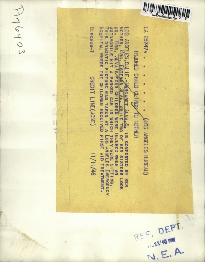 1946 Press Photo LA Calif Margaret Alva & mom Mrs Alva hit by a auto