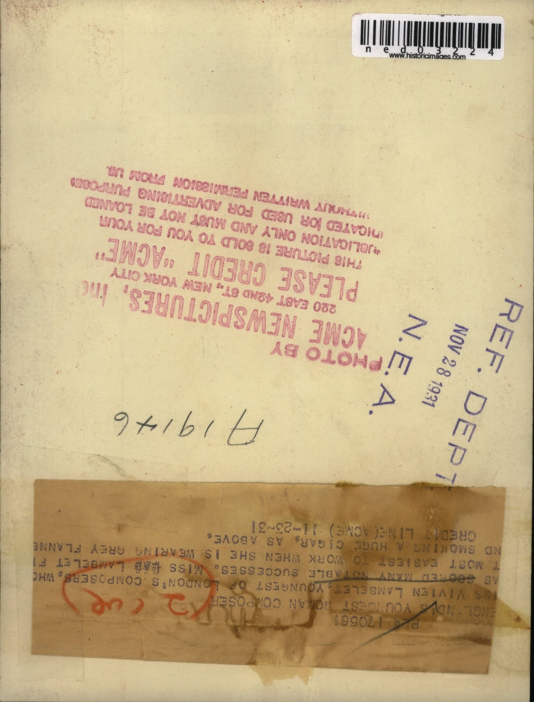 1931 Press Photo Mrs. Vivien Lambelet, youngest of London's Composer