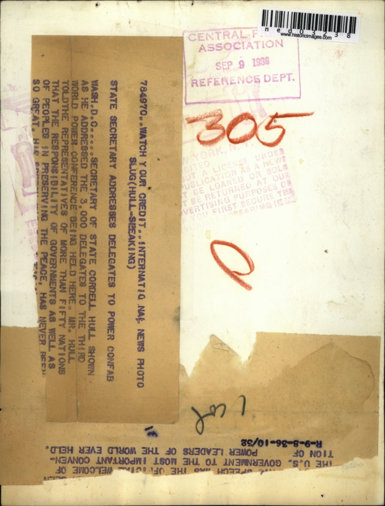 1936 Press Photo Wash DC Sec of State Cordell Hull at World power conference