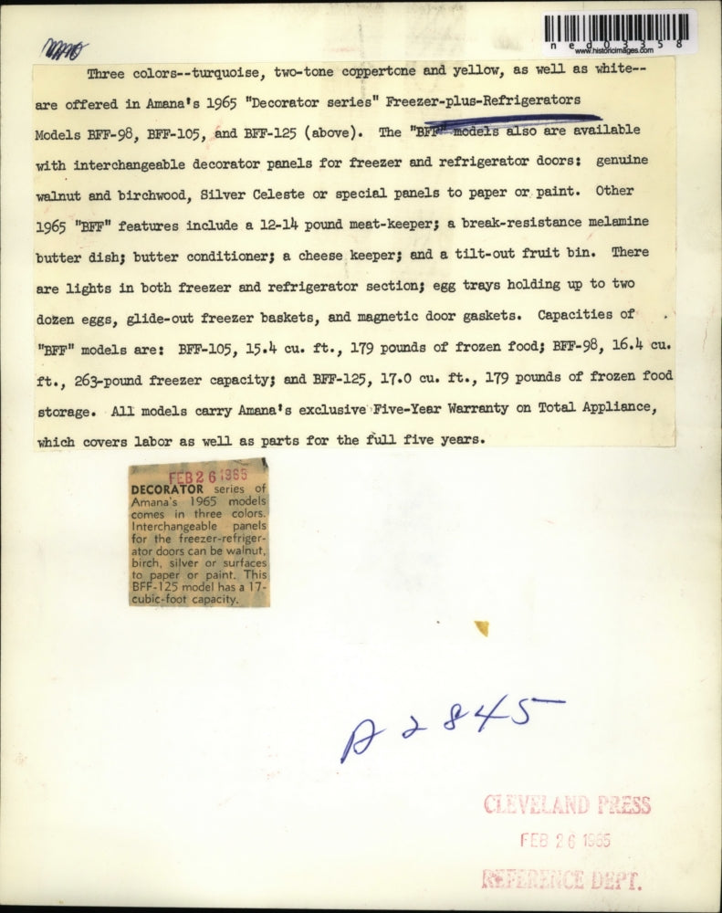 1955 Press Photo New decorator series Freezer Refrigerator by Amana