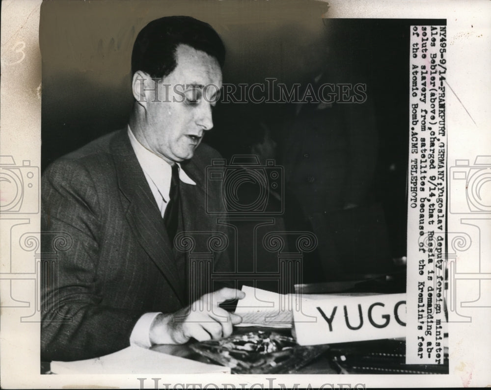 1949 Press Photo Yugoslavia Deputy Foreign Minister Ales Bebler in Germany
