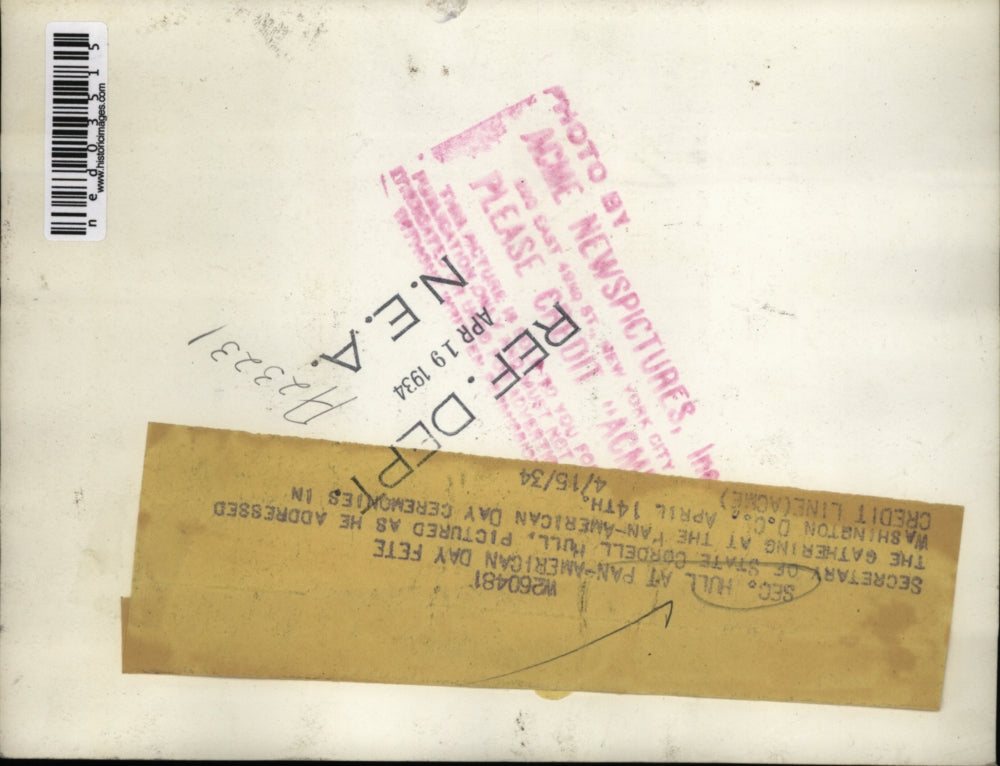 1934 Press Photo Secretary of State Cordell Hull addresses gathering