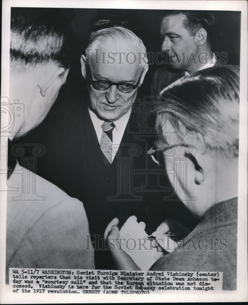 1950 Press Photo Soviet Foreign Minister Andrei Vishinsky in Wash DC
