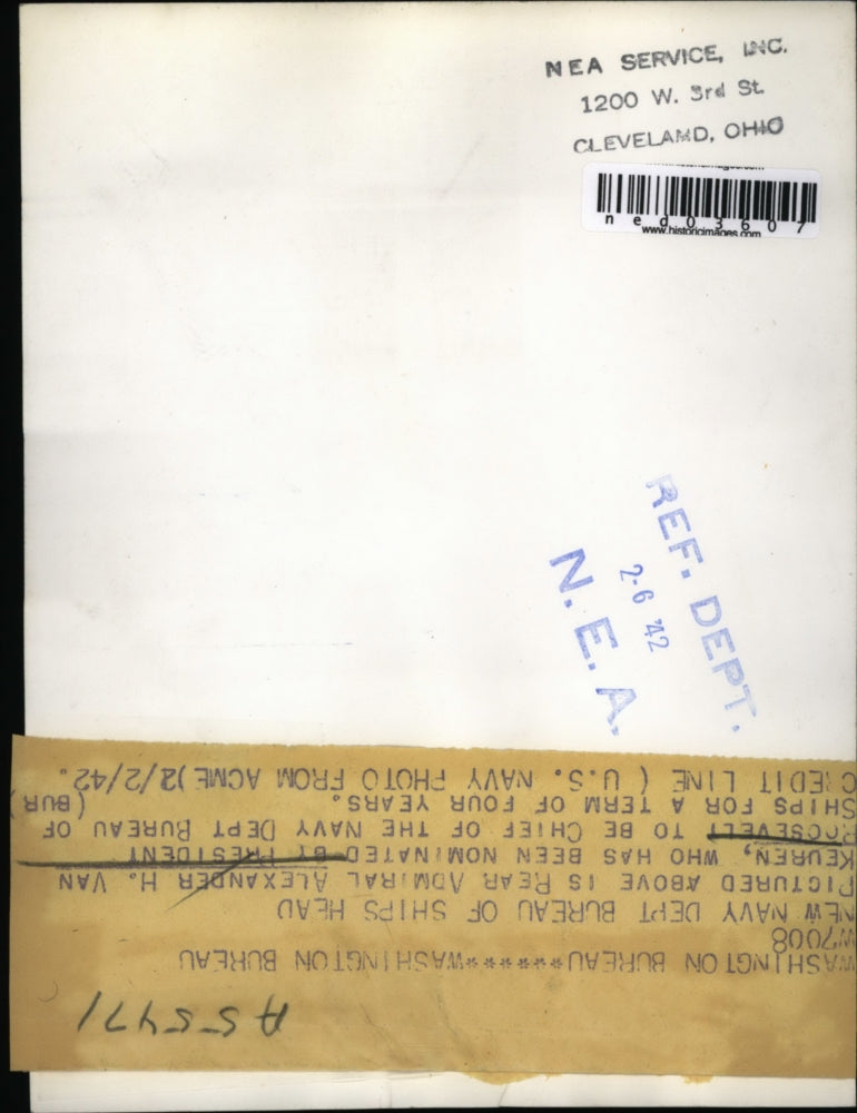 1942 Press Photo Rear Adm Alexander H Van Keuren Chief of Navt Dept Bureau