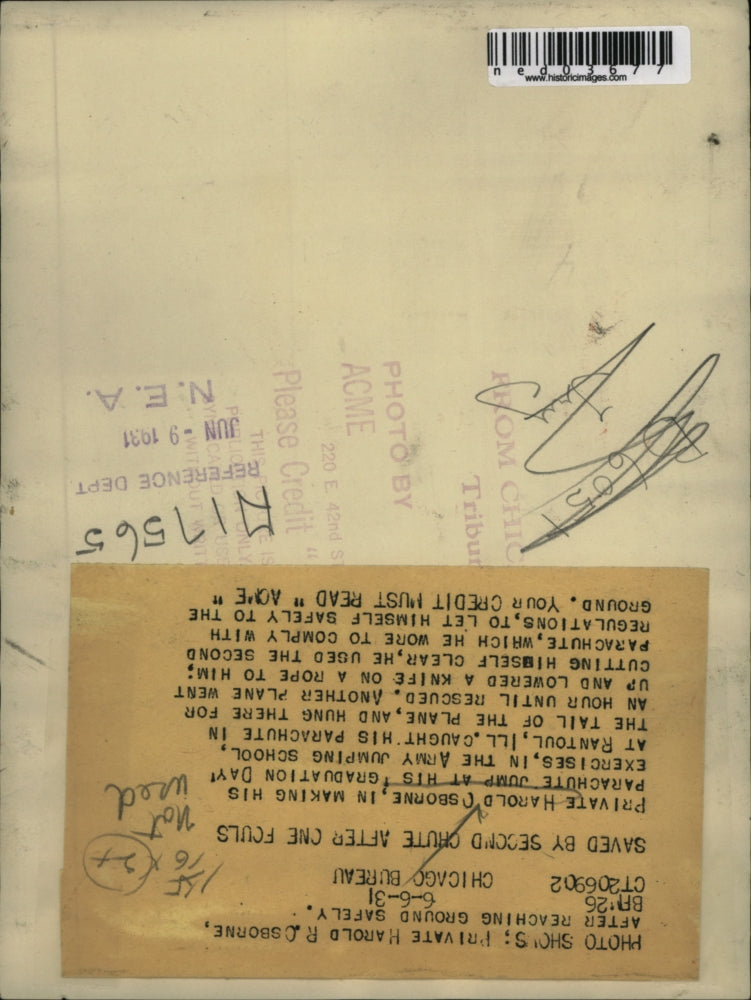 1931 Press Photo Private Harold Osborne Member of the Army Jumping school