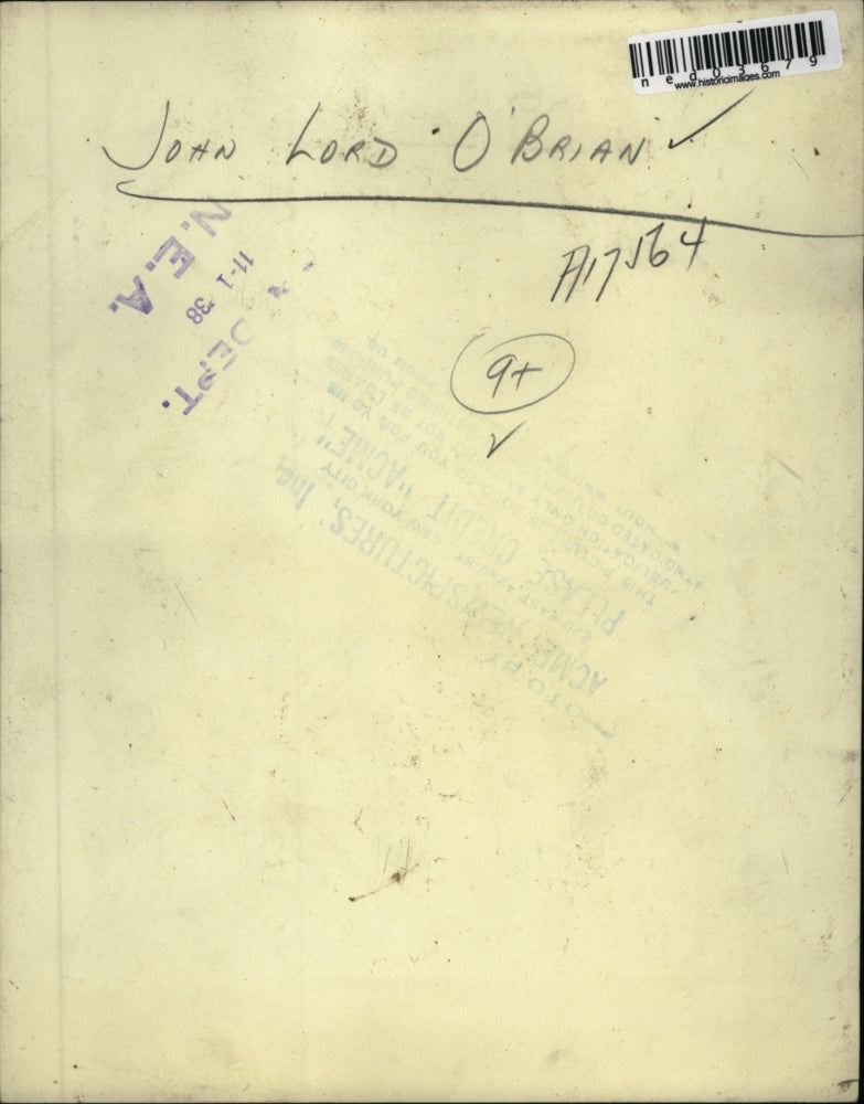 1938 Press Photo John Lord O'Brian talking on the telephone