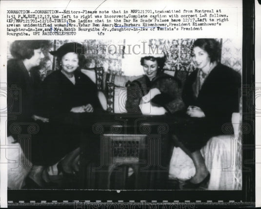 1959 Press Photo Tunis Dar Es Saada Palace, Mrs TB Amar, Mrs B Eisenhower,