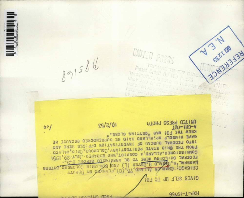 1953 Press Photo Chicago Charles Allard, Dep Marshalls D Dwyer, B Goldberg Priso