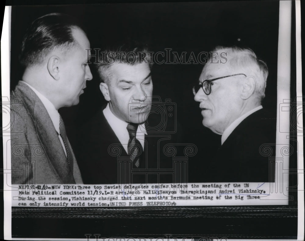 1953 Press Photo Soviet Jacob Malik, Semyon Tsarapkin & Andrei Vishinsky