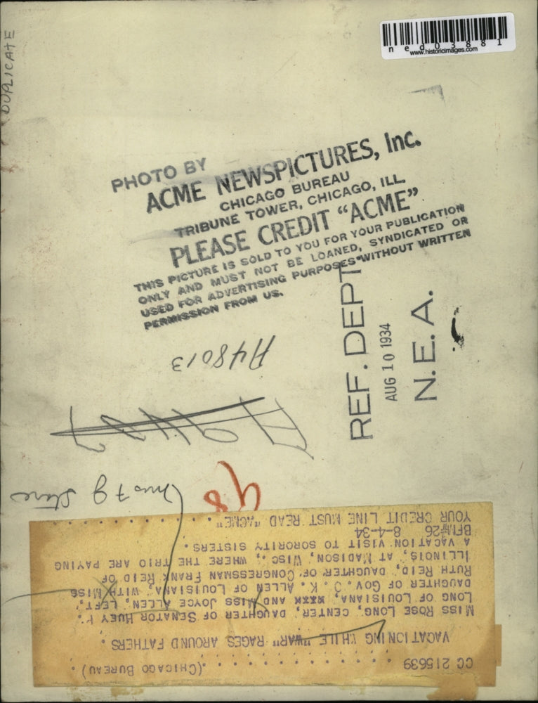 1934 Press Photo Rose Long, Ruth Reid, Joyce Allen Senators daughters in DC