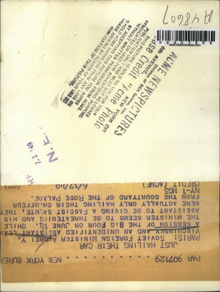 1949 Press Photo Paris France Soviet Minister Andrei Vishinsky at Big Four confr