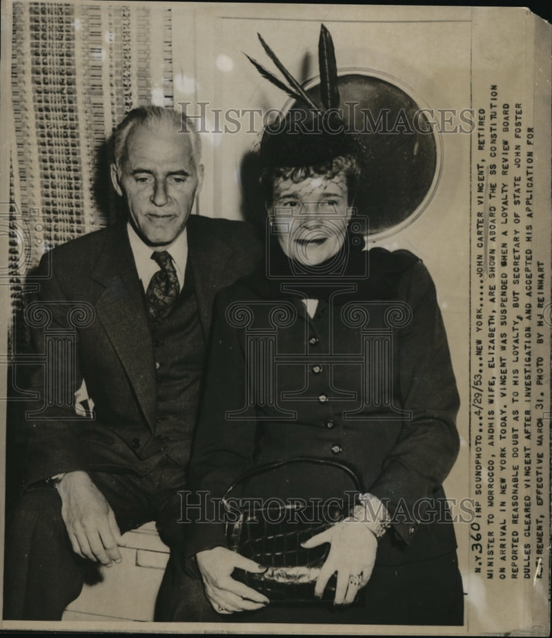 Load image into Gallery viewer, 1953 Press Photo Wash DC Career diplomat John Carter Vincent &amp; wife
