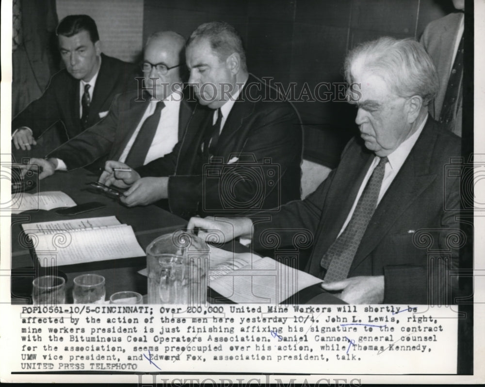 1956 Press Photo Daniel Cannon Thomas Kennedy and John Lewis United Mine Workers
