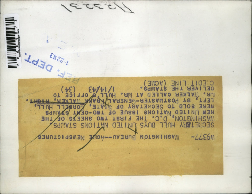 1943 Press Photo State Sec Cordell Hull & Postmaster Gen Frank Walter