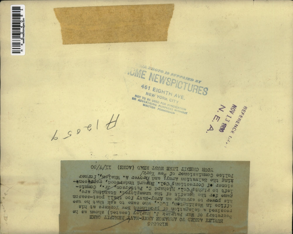 1930 Press Photo Patrick Hurley arrange Army-Navy Benefit Game