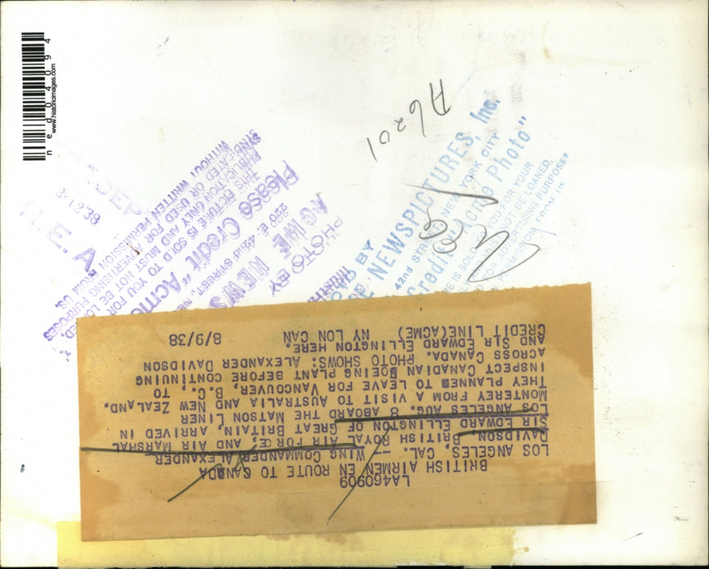 1938 Press Photo Wing Commander Alexander Davidson and Sir Edward Ellington