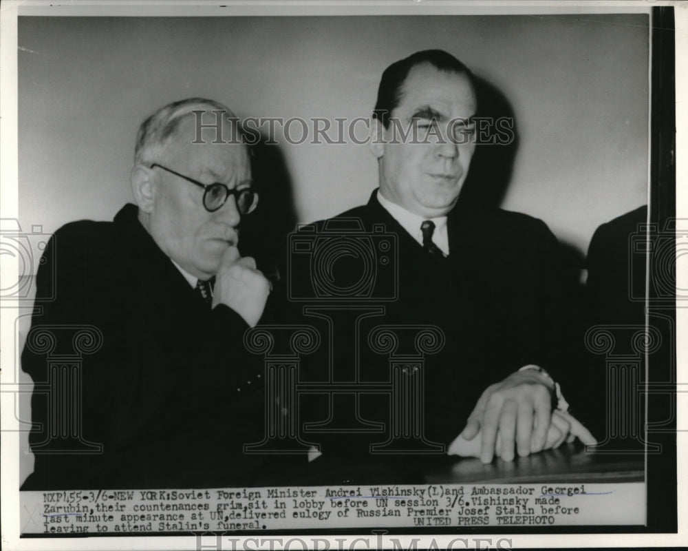 1953 Press Photo Soviet Minister Andrei Vishinsky & Ambassador Georgei Zarubin