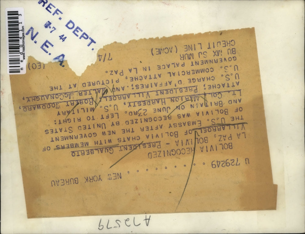 1944 Press Photo Lt Col Hardest, Pres Villarroel, Robert Woodward & McConaughy