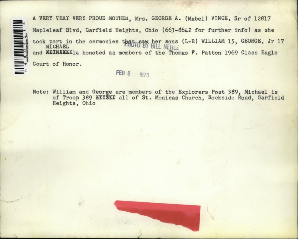 1970 Press Photo Mrs George Vince & sons William, George and Michael