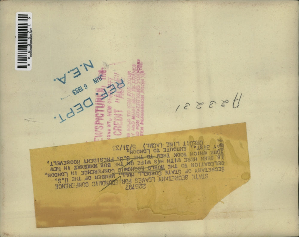 1933 Press Photo Sec of State Cordell Hull & wife enroute to London