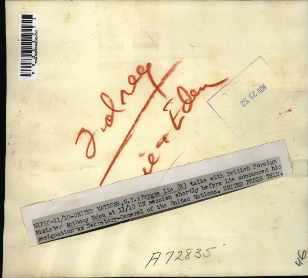 1952 Press Photo NY UN Trygve Lie & UKs Anthony Eden