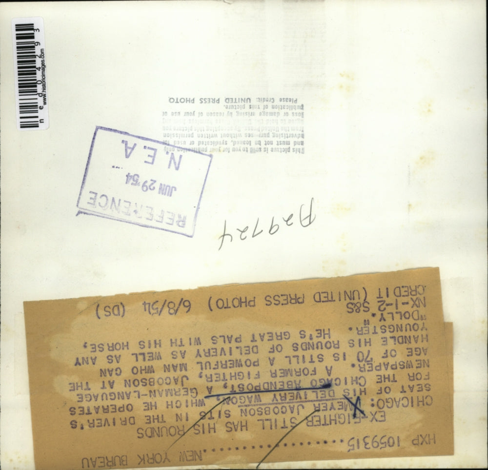 1954 Press Photo Ex-fighter Meyer Jacobson on his delivery wagon