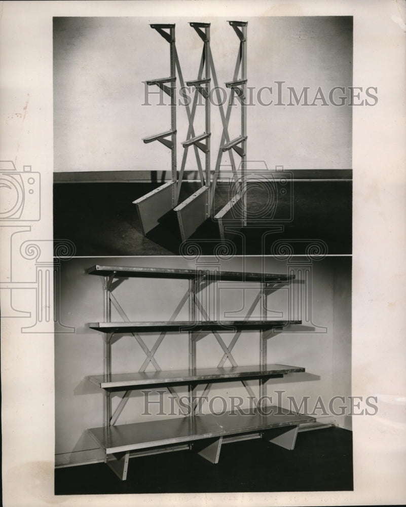 1953 Media Photo A set of shelves by SA Hirsch Co sets up in five minutes