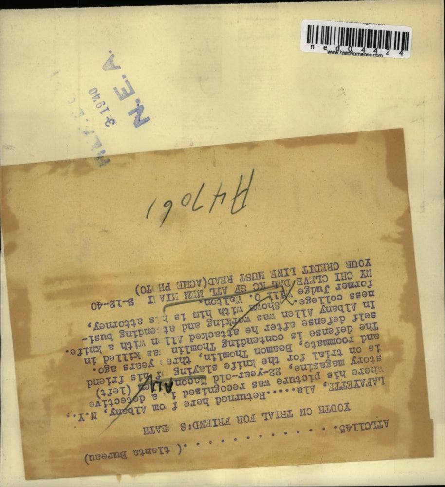 1940 Press Photo Lafayette Ala Macon Allen on trial for murder & atty WO Walton