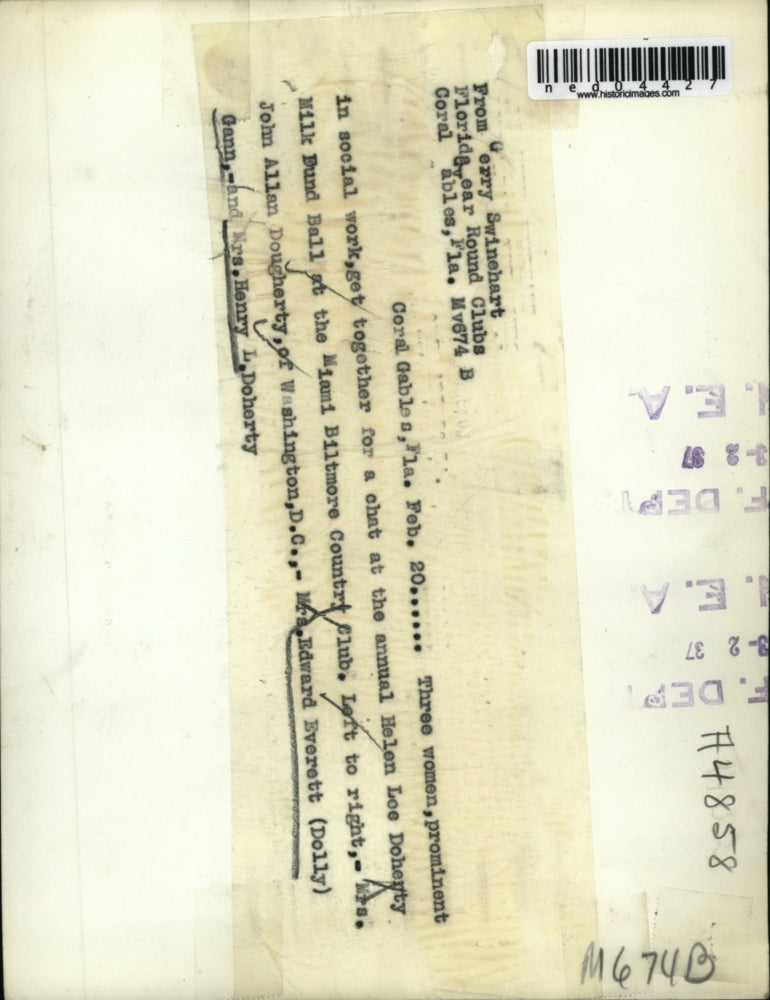 1937 Press Photo Coral Gables Fla Mrs JA Dougherty, Mrs E Everett, Mrs H Doherty