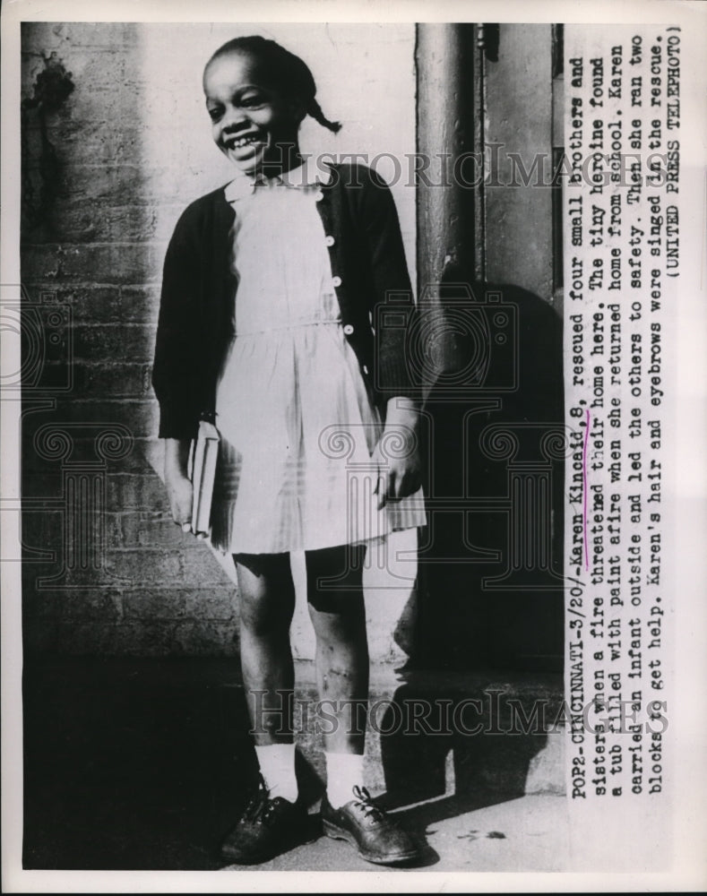 1953 Media Photo Karen Kincaid 8 rescued 4 small brothers when fire threatened