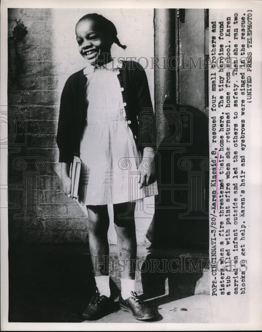 1953 Media Photo Karen Kincaid 8 rescued 4 small brothers when fire threatened