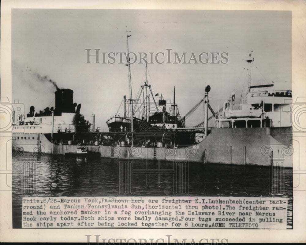 1948 Press Photo Freighter K.I. Luckenbach and tanker Pennsylvania Sun