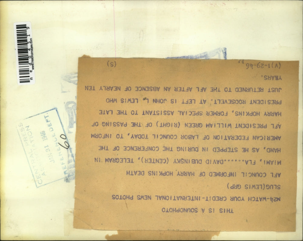 1946 Media Photo David Dubinsky, William Green, John Lewis of AFL Council