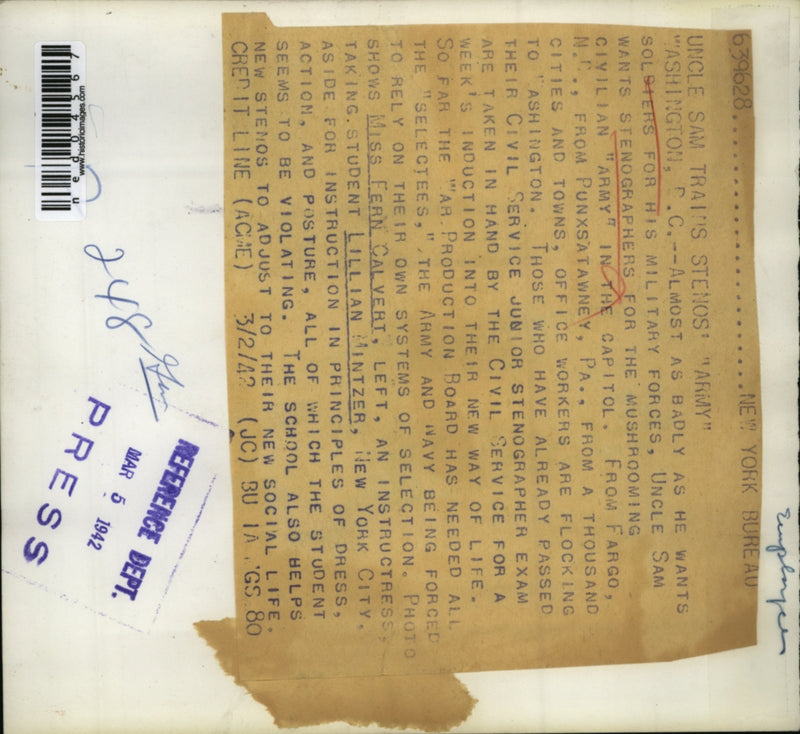 Load image into Gallery viewer, 1942 Media Photo Wash DC stenographers Fern Calvert &amp; Lillian Mintzer
