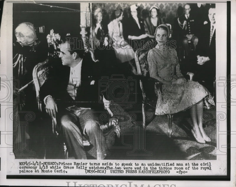 Load image into Gallery viewer, 1956 Media Photo Prince Ranier and Grace Kelly at Royal Palace in Monte Carlo

