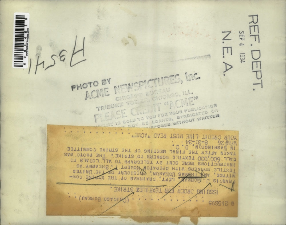 1934 Press Photo Francis Gorman chair od strike comm, T McMahon, Rbt Shearby