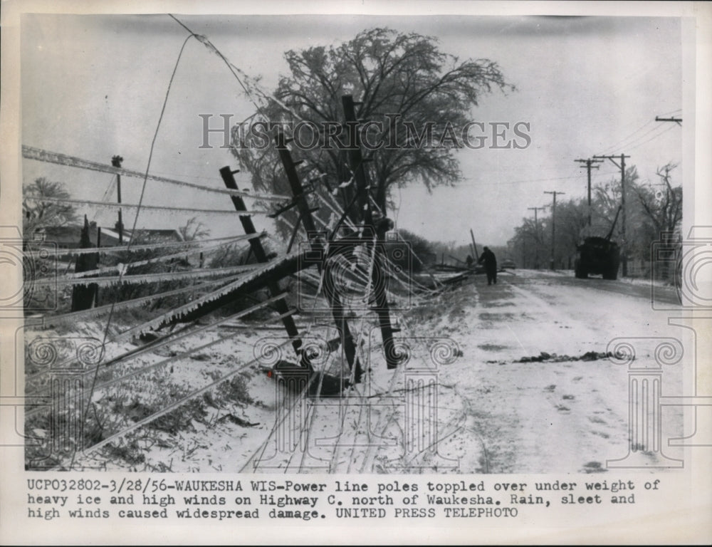 1956 Press Photo In Waukesha, high winds left a huge damaged