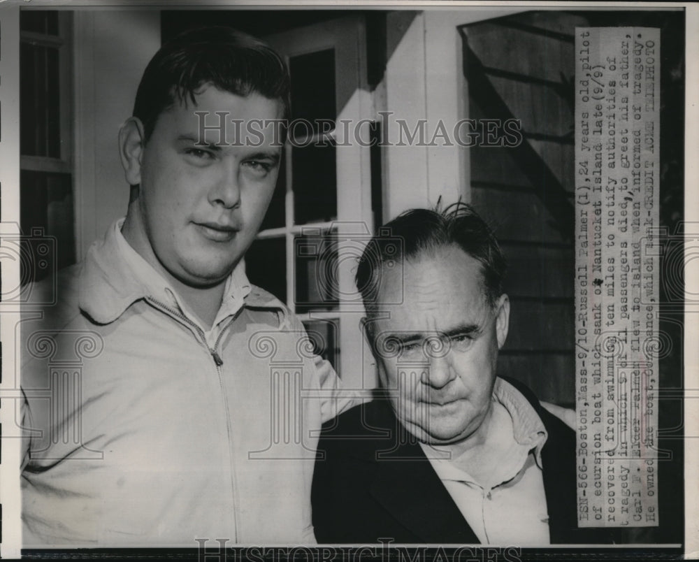 1949 Press Photo R. Palmer survived the boat accident after swimming ten miles