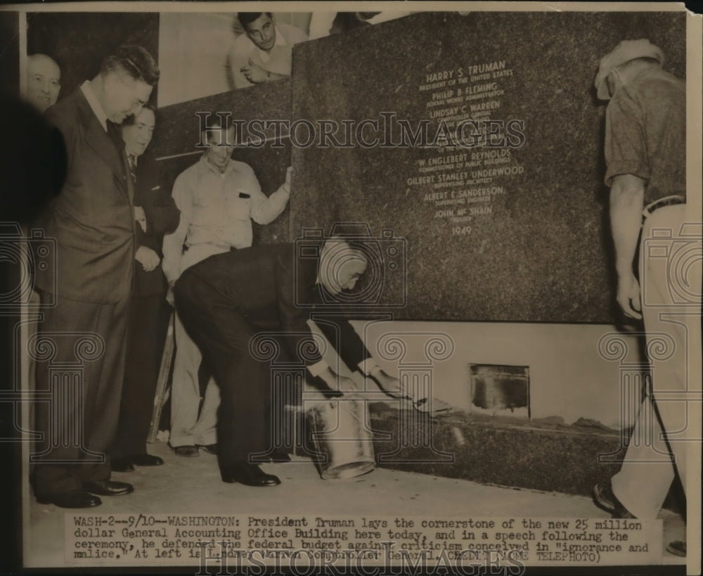 1951 Media Photo President Truman Lays General Accounting Office Cornerstone
