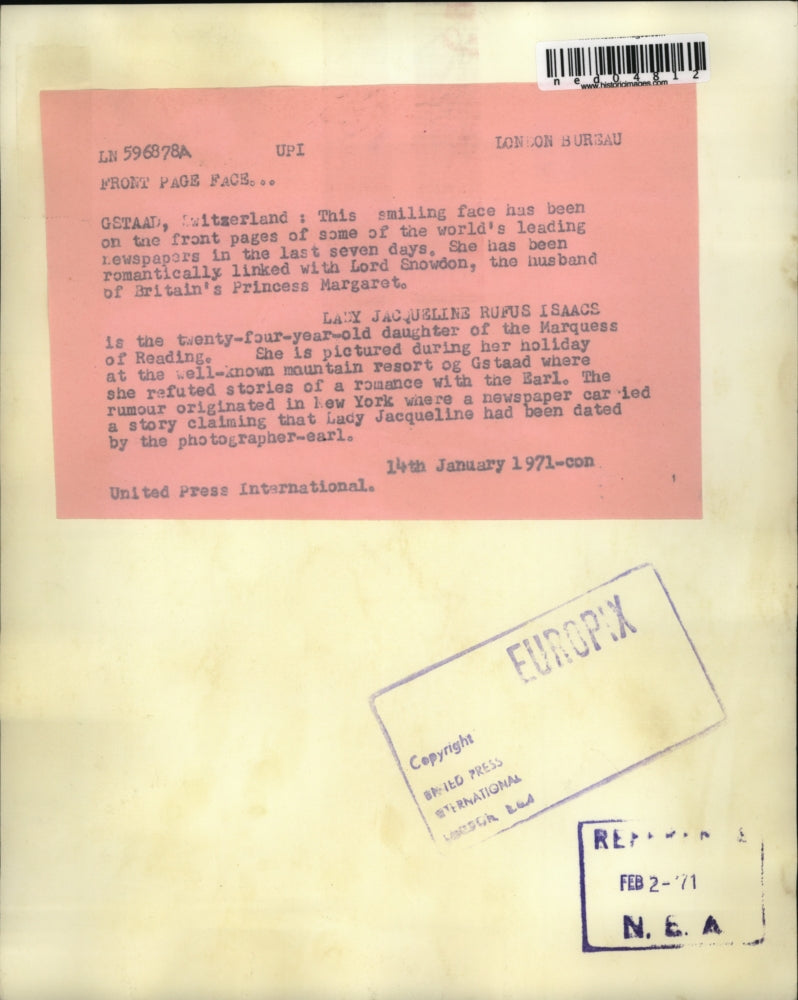 1971 Press Photo Lady Jacqueline Isaac at the famous Gstaad resort